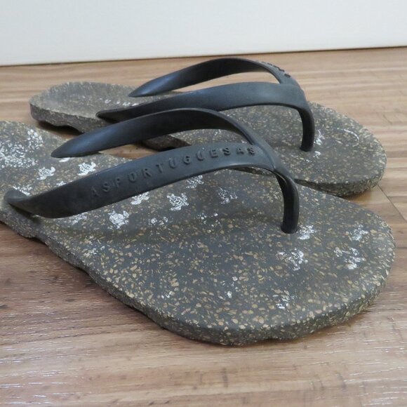 ASPORTUGUESAS Base Cork Sole Flip Flop Thong Sandals in Black Minimalist Sz 8/9 - Picture 2 of 11